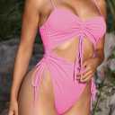 Viottiset Women's Cut Out Drawstring One Piece Swimsuit Cheeky High Cut Bathing Suit (S)