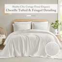 Madison Park King Bedspread Oversized Chenille Floral Bespread with Fringes, King Bedding Set Cozy Quilt, All Season Lightweight Soft King Size Bedspread, Willow, King White 3 Piece