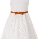 Homecoming Dresses Flower Girl White Lace Formal Party Dresses for Girls Birthday Wedding Holiday Elegant Princess Pageant Dress Sleeveless Gowns with Belt (Size 10-11 Years), White