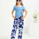 Girls Clothes Size 8 Irregular Ruched Drawstring Short Sleeve Top and Camouflage Pants 2Pcs Girls Camo Outfits Sets (Blue)