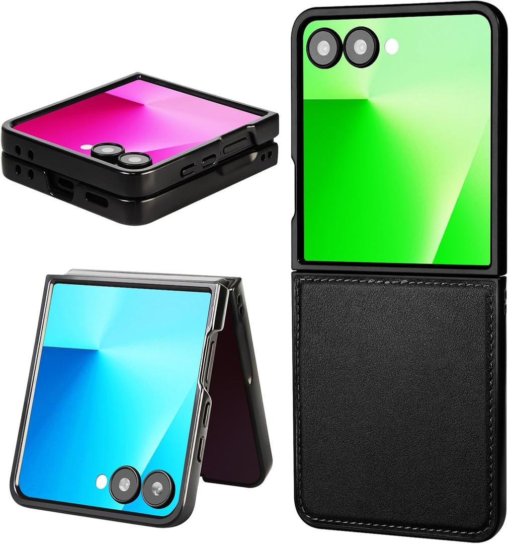 For Galaxy Z Flip7 Case, Genuine Leather, Slim Fit-Drop & Scratch Resistant Phone Cover for Samsung Galaxy Z Flip 7 Leather Case, PC Shell Ultra, Black
