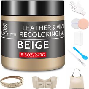 Leather Recoloring Balm,8.5oz Leather Color Restorer,Beige Leather Repair kit for Furniture and Car Interior,Leather Couch Scratch Repair,Leather Dye Paint for Faded,Cracked and Damaged Leather