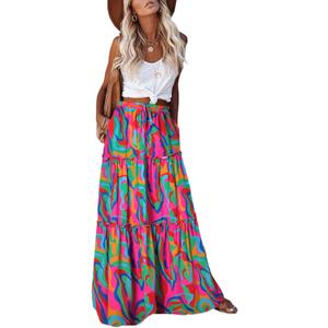 EARKOHA Womens Casual High Waist Tie Paisley Print Long Maxi Skirt with Pockets (XX-Large, Multicolor)
