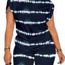 PINSV Women 2 Piece Outfits Summer Sweatsuits Biker Short Workout Jogger Sets (Medium, Dark Blue)