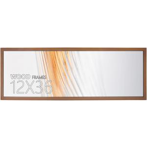 12x36 Picture Frame Brown Soild Wood Display Long Picture Puzzle Artwork Canvas Art Painting 12 x 36 12 by 36 Horizontal or Vertical for Wall Hanging