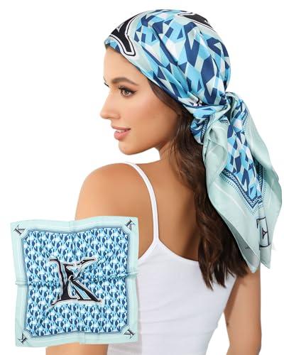 AWAYTR 35” Alphabet Head Scarf for Women Like Silk Scarf for Hair Scarves Hair Bandana For Women Headscarf Hair Wrap Scarfs Neck (K) Pack Of 2