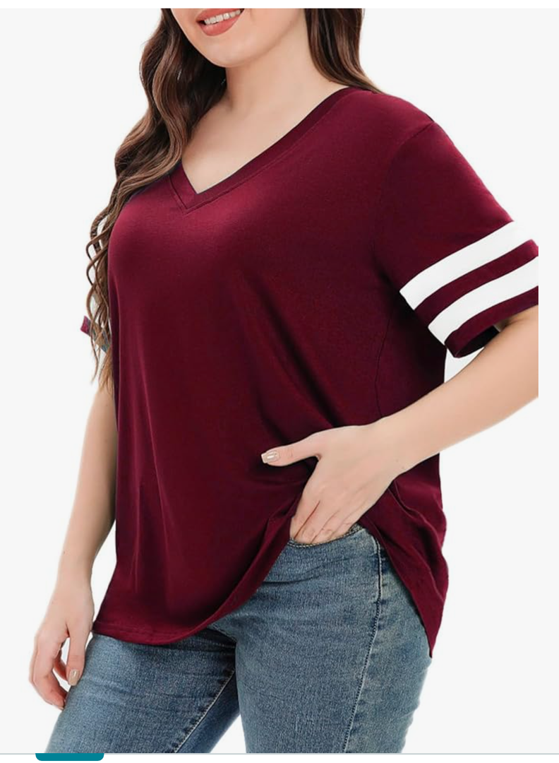 Womens Plus Size Tops Summer Short Sleeve Casual Loose Tunic V Neck Tee T Shirts 1X-5X, Size:3X