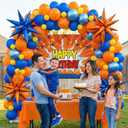 Orange and Metallic Blue Balloon Garland Arch Kit with star-printed Star Shape Balloons Birthday Backdrop for anime Dragon Cartoon hero Theme Birthday Sports Space Basketball Party Decorations