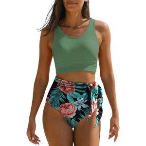 Dokotoo Womens 2 Piece Swimsuit Scoop Neck Sleeveless 2025 Racerback Top Tummy Control Tie Knot Bathing Suits Floral Bottoms (XX-Large, Green) Dokotoo Womens 2 Piece Swimsuit Scoop Neck Sleeveless 2025 Racerback Top Tummy Control Tie Knot Bathing Suits Floral Bottoms (XX-Large, Green)