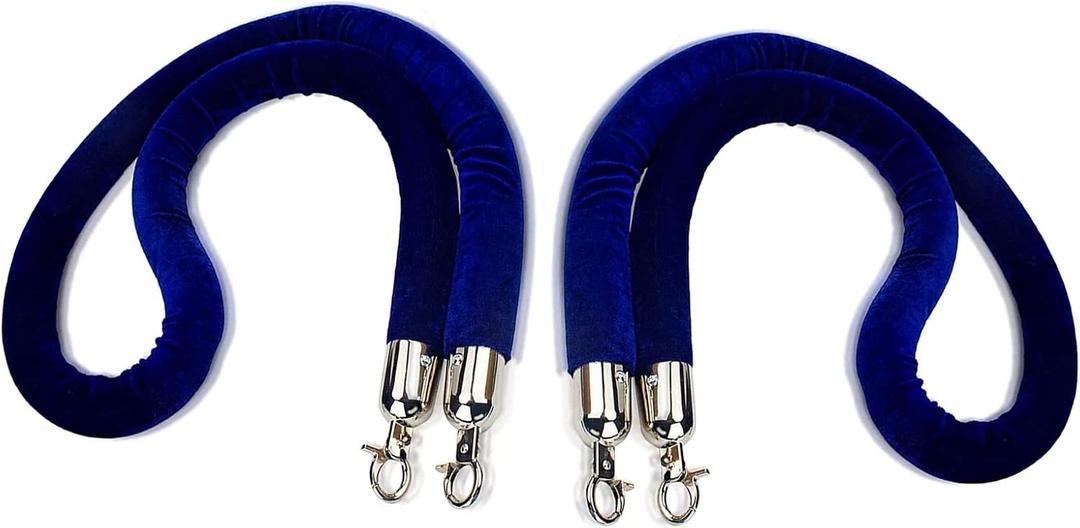 Blue Velvet Stanchion Rope  Crowd Control Ropes Barrier with Silver Hooks for Party, 71 Inch, 8PCS