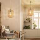 Plug In Pendant Light, 15FT Hemp Rope Cord,Hanging Lights With Plug In Cord Dimmable Rattan Hanging Lamp Wicker Woven Basket Lampshade, Industrial Plug In Ceiling Light Fixture For Kitchen (brown)