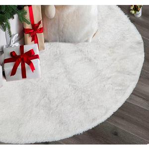 AOGU 48 Inch Faux Fur Christmas Tree Skirt White Shiny Plush Skirt for Merry Christmas Party Christmas Tree Decoration