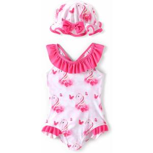 PATPAT Baby/Toddler Girls Swimsuits Ruffle Mermaid Floral One Piece Bathing Suit Beach Swimwear with Sun Hat (5-6 Years, Pink Unicorn)