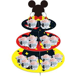 Large 3-Tier Mickey Minnie Cupcake Stand 12Inch Cardboard Cupcake Tray for Wedding Birthday Baby Shower Mickey Minnie Birthday Party Supplies