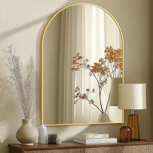 Arched Bathroom Mirror for Wall, 40" x 28" Gold Metal Frame Vanity Mirror, HD Glass Over Sink for Bathroom, Entryway, Bedroom