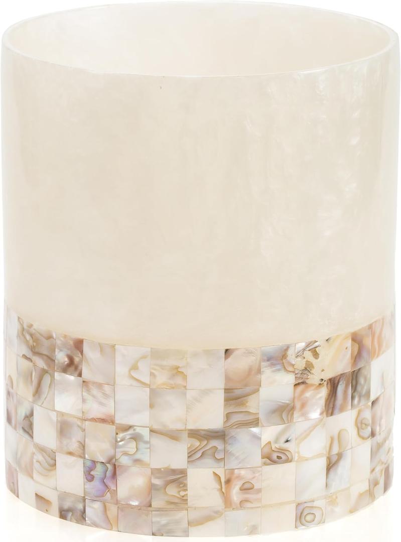 Creative Scents Milano Small Bathroom Trash Can 1.58 Gal / 6L - Decorative Bathroom Wastebasket with Beautiful Mother of Pearl Shells; Modern Round Waste Basket for Room, Bedroom or Living Room
