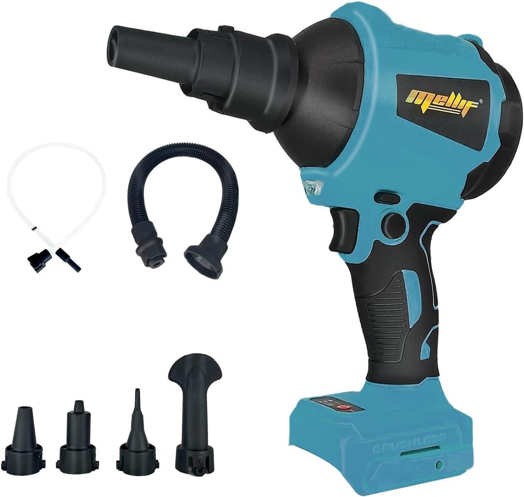 High Volume Compressed Air Duster Compatible with Makita 18V Battery- 3 Speeds, 50000RPM Brushless Motor, LED Light, 7 Multi-Use Accessories, Ideal for PC Keyboard, Pool Toy (Tool Only) (Blue)