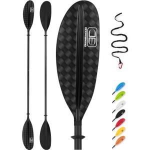 OCEANBROAD Adjustable Carbon Fiber Kayak Paddle 86in/220cm to 94in/240cm Kayaking Oar for Adults with Paddle Leash 1 Paddle