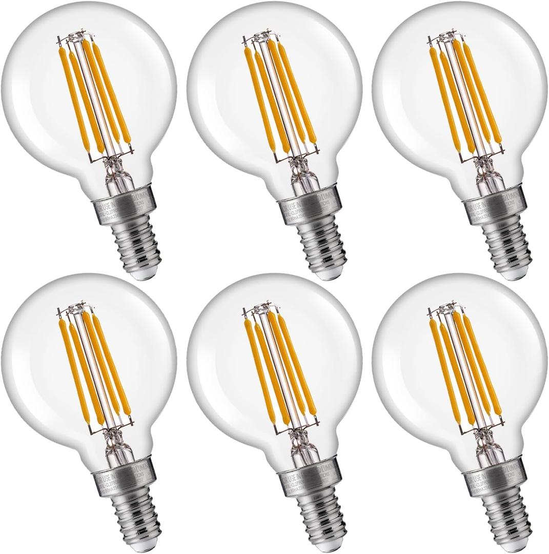 FLSNT G16.5 Dimmable LED Candelabra Bulbs 60W Equivalent, LED E12 Chandelier Light Bulbs, 550LM, CRI90, 5.5W, AC 120V, 6 Pack, 2700K Soft White