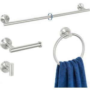 HOMOTEK 4 Pieces Bathroom Accessories Hardware Set, 24 inch Towel Bar, Towel Ring, Robe Hook, Toilet Paper Holder, Stainless Steel Rack Kit Wall Mounted, Brushed Stainless Steel