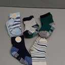 ANTSANG Baby Boys Grips Socks Kids Toddlers Infants Non Slip/Anti Skid Crew Cotton Socks (1-3T, Blue Striped(12 Pairs))