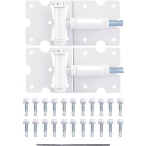 Self-Closing Gate Hinges, Heavy Duty for Vinyl/Wood/Metal Fence, Pack of 2, with Self-Tapping Screws and Adjuster Tool (White)