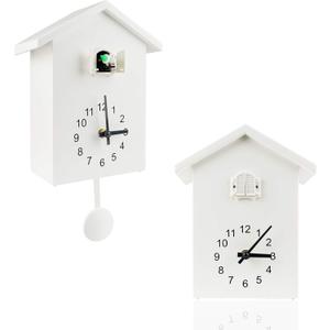KEYPOWER Cuckoo Clock with Cuckoo Bird Voices, Pendulum, Timed Alarm, Bird House Wall Art for Living Room, Kitchen, Office (White)