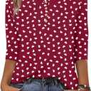 Zeagoo 3/4 Length Sleeve Women Tops Crew Neck Blouses Dressy Casual Summer T Shirts Loose Fit Business Work Clothes (Small, Kt52-red Love)