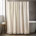 78 Inches Long Natural Linen Shower Curtain with Tassels, Tall Country Boho Farmhouse Linen Shower Curtains for Bathroom Natural Cloth Weighted Fabric Bath Curtains