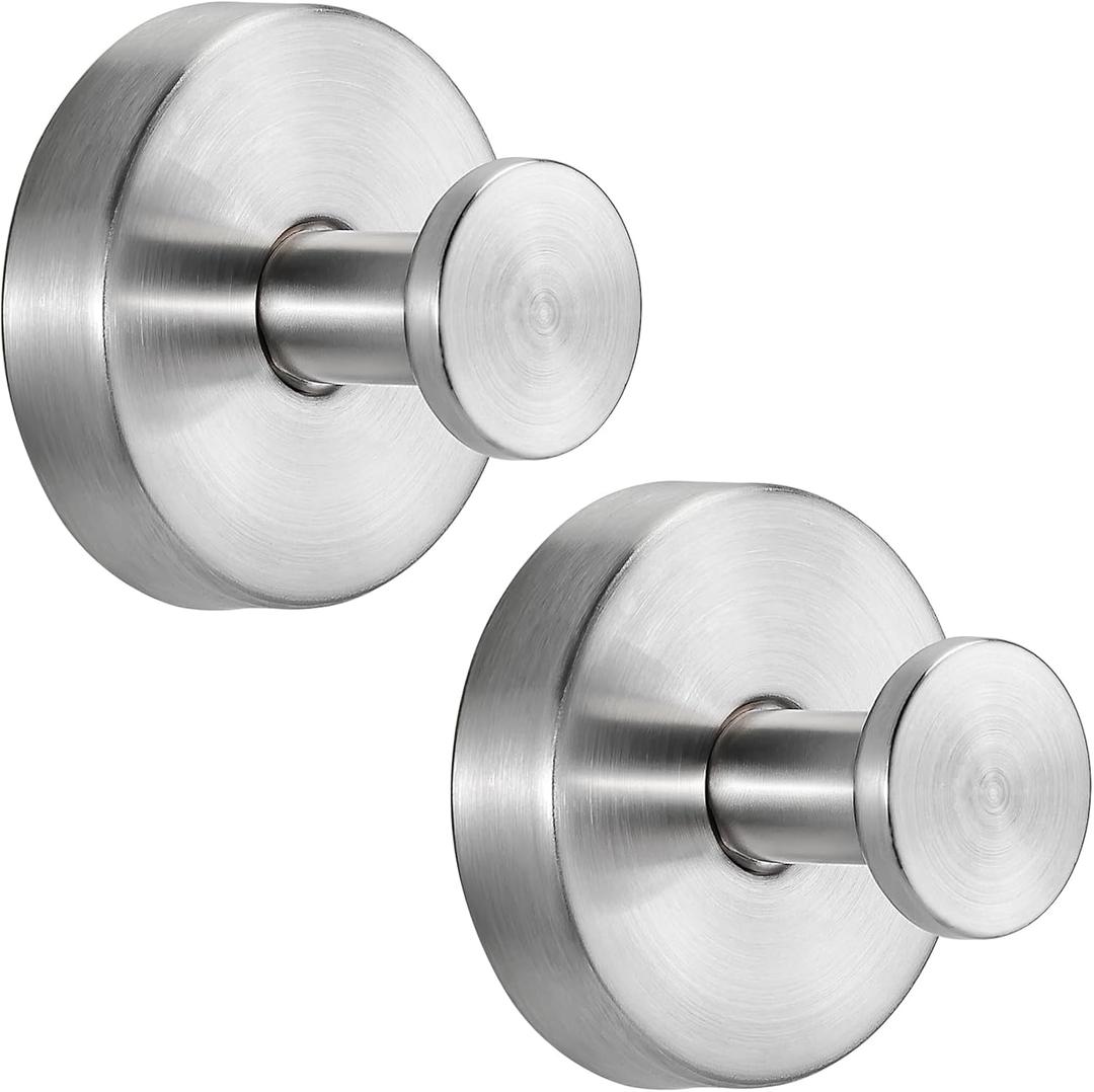 Suction Cup Hooks for Shower No-Drill Bathroom Hooks for Towels, Robes, Loofah Mountable on Bathroom Walls, Kitchen, Glass, Mirrors, Tile and Smooth,Non-Porous Surfaces (2, Brushed Nickel)