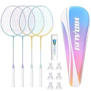 HIRALIY Badminton Set, 4 Badminton Rackets, 6 Birdies, 1 Carrying Bag