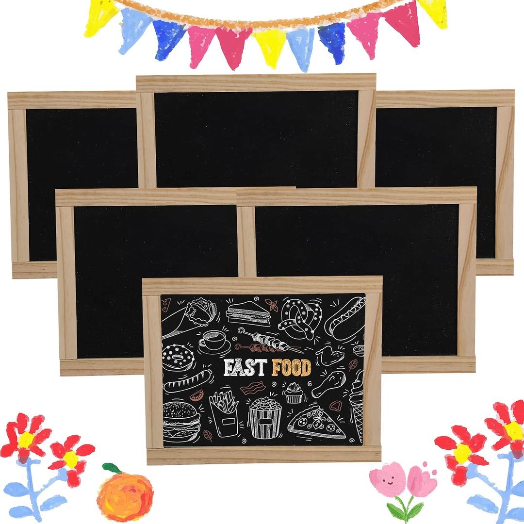 Harloon 6 Pcs 10.5" x 8.5" Framed Chalkboard Bulk Double Sided Wood Tabletop Small Chalkboard Signs Mini Blackboard Classroom School Supplies for Party Home Office Art Craft Birthday Wall Menu Food