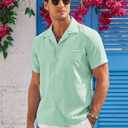 COOFANDY Men's Casual Button Down Shirts Short Sleeve Summer Cuban Vacation Beach Shirts (Green, L)