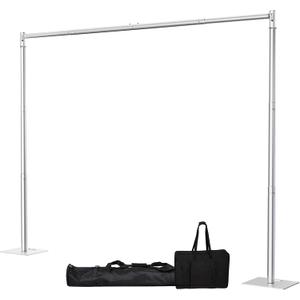 Pipe and Drape Backdrop Stand, 8x10ft Heavy Duty Backdrop Stand with Metal Base, Adjustable Height & Width, Silver Background Holder for Wedding Photography Birthday Party Baby Shower Decor, Silver