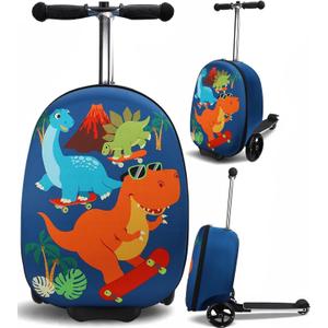 emissary Kids Luggage with Wheels, Hardside Toddler Carry On Suitcase Set, Lightweight Rolling Travel Bag for Boys and Girls, Airline Approved Travel Gifts - Blue Scooter, Small