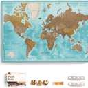 Canvas World Map with Cork Pin Board - English Lettering - Decorative Wall Decoration for All Rooms - Canvas Pictures with World Map Motif (90x60 cm, Pattern 10)