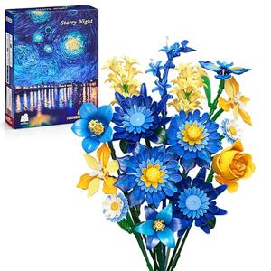 EWED Starry Blooms Flowers Bouquet Building Set for Adults, Artificial Flower Compatible with Lego Botanical Collection, Valentine's Mother's Day for Women Girl Girlfriend Home Decor