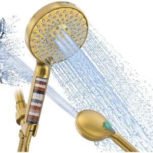 SR SUN RISE Filtered Shower Head with Handheld High Pressure 9 Spray Mode Showerhead Detachable Shower Head Water Softener Filters 1 Filter Brushed Gold