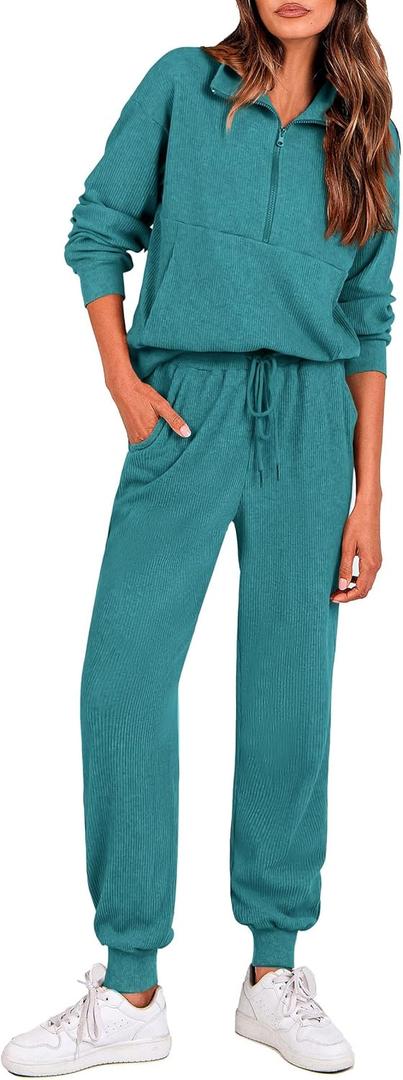 PRETTYGARDEN Women's Fall 2 Piece Lounge Sets Zip Up Sweatshirt Jogger Pants Sweat Track Suits Travel Outfit Winter Clothing (XL)