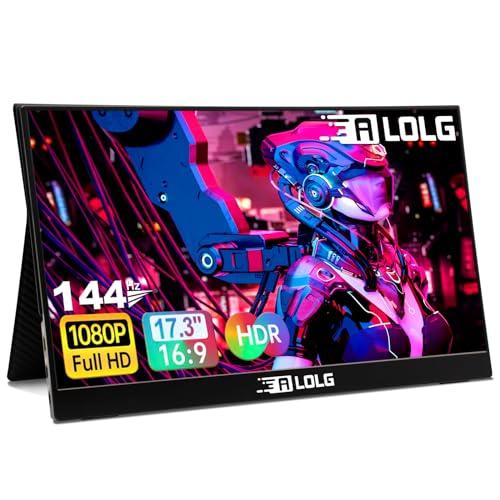 ALOLG Portable Monitor 17.3 Inch with 144HZ FHD 1080P Display,USB-C and HDMI Inputs, Ultra-Slim IPS Panel with HDR and Premium Smart Cover & Speakers-Compatible with Laptop,PC,Phone,PS5,Switch