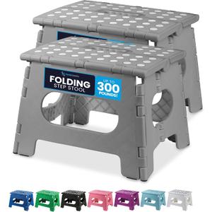 Handy Laundry - Folding Step Stool is Sturdy Enough to Support Adults and Safe Enough for Kids. Opens Easy with One Flip. Great for Kitchen, Bathroom or Bedroom (Grey) (9-Inch)