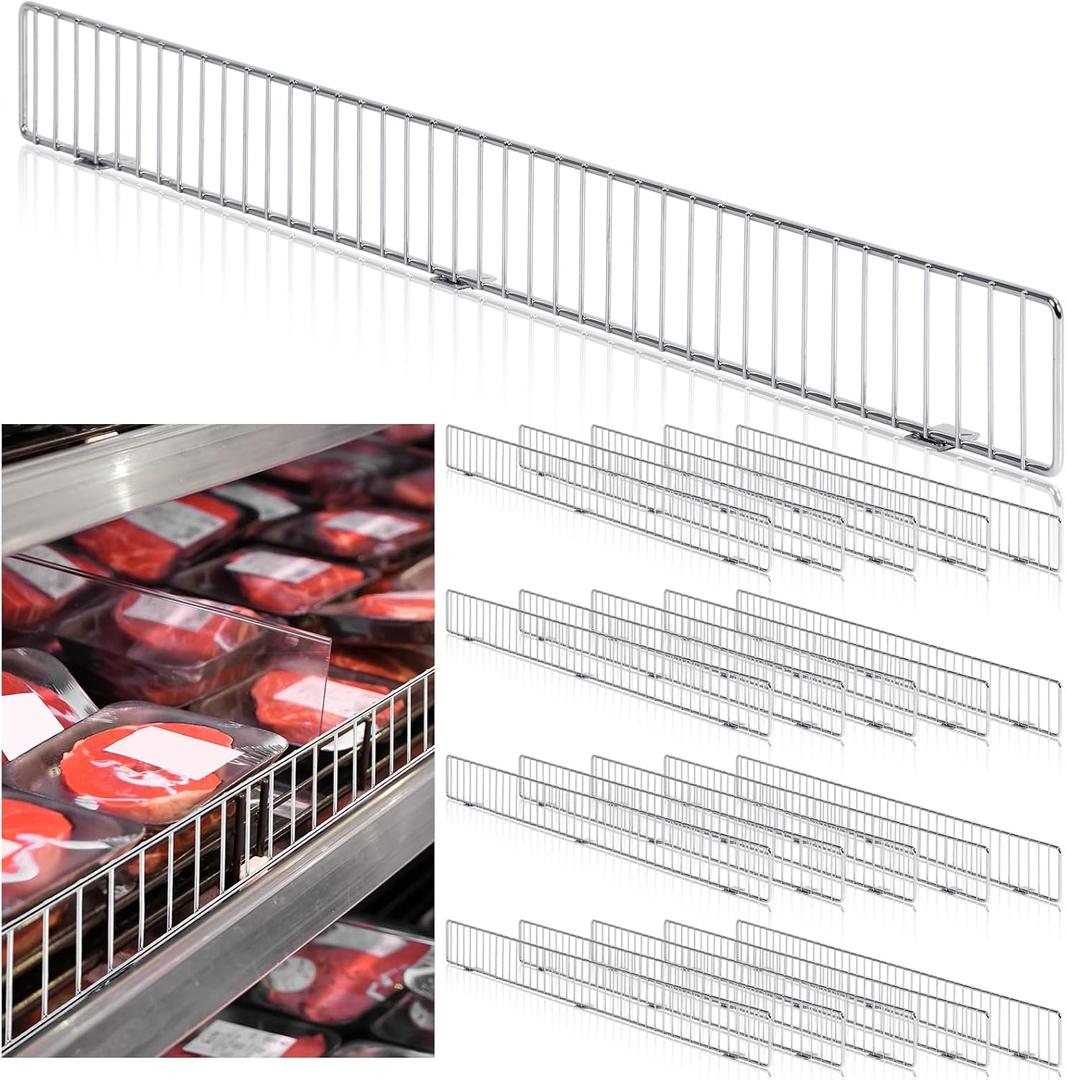 20 Pcs Retail Gondola Shelf Front Wire Fence Guard Rail 36" x 3" Sturdy Metal Supermarket Guardrail Chrome Commodity Organization Baffle Display Enhancer for Retail Stores Fruit Fresh Food (Grey)