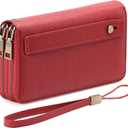 GAEKEAO Wallet for Women Clutch RFID Blocking Wristlet Leather Purse Large Capacity Credit Card Holder with Grip Hand Strap (A18 Lychee Red)