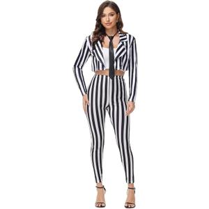 Black and White Striped Blazer and Pants for Women,Pinstripe Jacket Suit,Halloween Cosplay Parties (XX-Large)