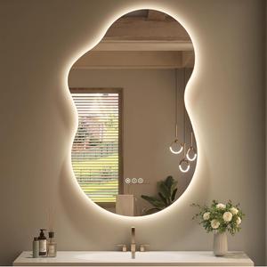 SMIROR 20x32 Irregular Backlit Led Lighted Bathroom Vanity Mirror | Asymmetrical, Cloud Shape, Anti-Fog, 3 Colors, Dimmable, Memory, Tempered Glass, UL