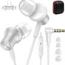 Noise Isolating Wired Earbuds for Chromebook Laptop PC, Ear Buds Wired with 3.5mm Plug in Audio Jack Mic/Mute HiFi Stereo Wire Headphone Corded Earphones for Kindle Fire/Switch School, Silver