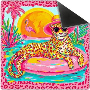 Hot Pink Tropical Leopard Mahjong Mat 31.5x31.5Inch