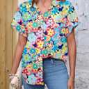 Hawaiian Shirt Woman 60s 70s Outfit Retro Disco Hippie Party Shirts Floral Button Up Short Sleeve Tops (XL)