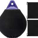 2 Pack 12" x 15" Round Boat Buoy Cover Boat Fender Bumpers Covers Fender Protector Bumper Sleeves Black Durable Polyester