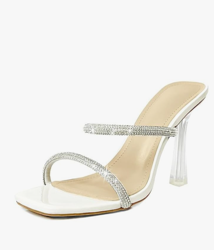 Womens's Clear Heels Rhinestone Straps Stiletto Kitten Heeled Sparkly Strappy Sandals 6